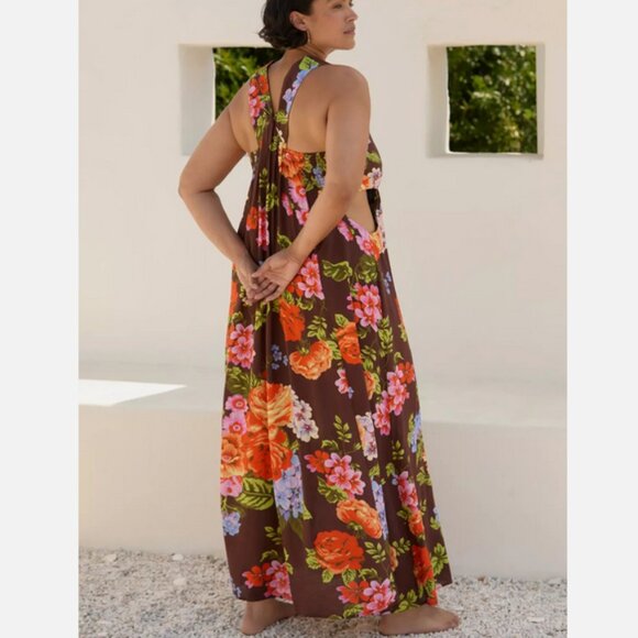Anthropologie The Piper Bandeau Maxi Dress Brown Floral Plus Size 3X NWT - Picture 2 of 7